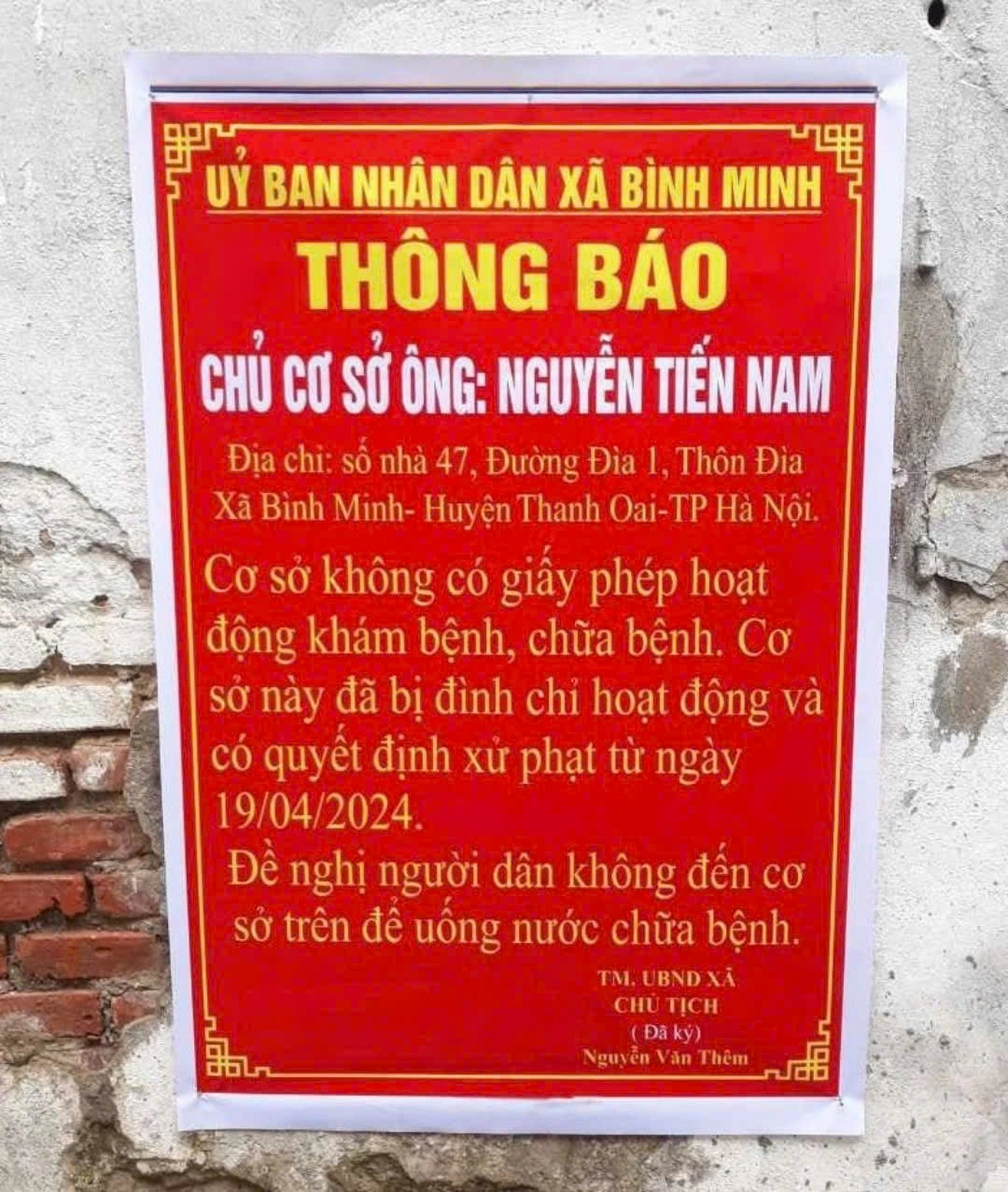 UBND xã Bình Minh tiến hành thông báo và cưỡng chế