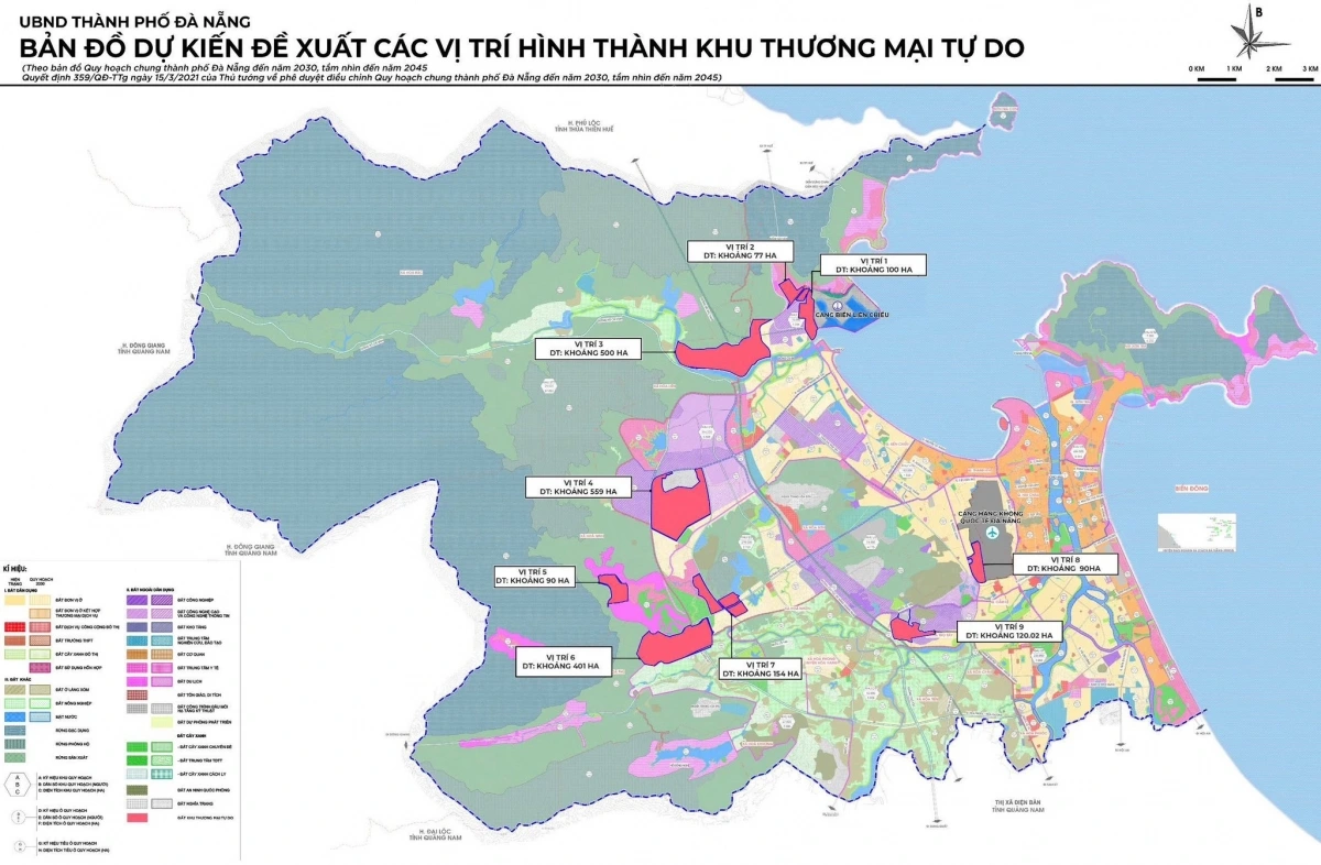 Bản đồ dự kiến đề xuất các vị trí xây dựng trung tâm thương mại tự do tại Đà Nẵng