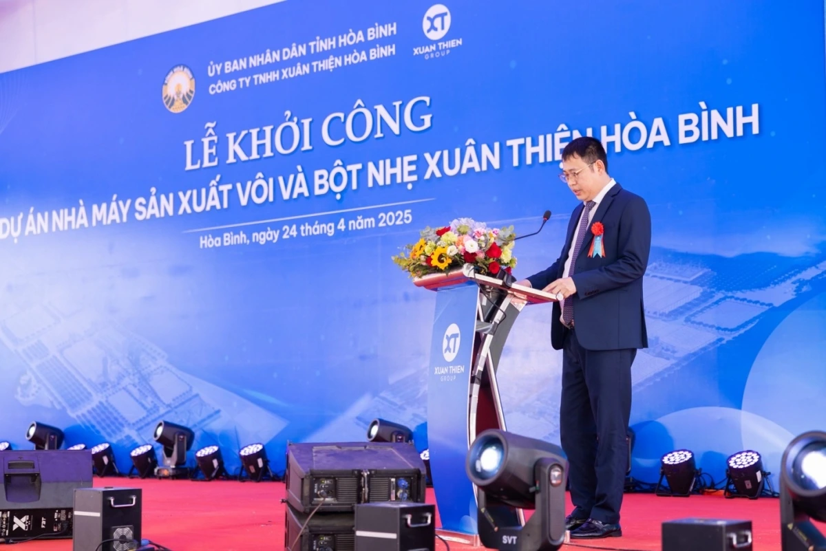 Ông Nguyễn Huy Hoàng, Tổng giám đốc Xuân Thiện Hòa Bình chia sẻ trong lễ khởi công
