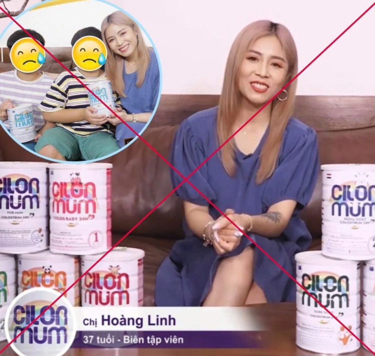 MC Hoàng Linh trong video quảng cáo cùng lúc nhiều loại sữa của nhãn hiệu Cilonmum (Ảnh: Chụp màn hình)