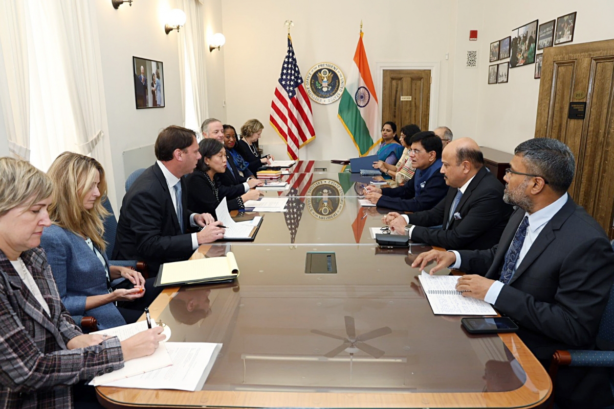 Bộ trưởng Công thương Ấn Độ Piyush Goyal tại cuộc gặp với Đại diện Thương mại Mỹ tại Washington D.C. (Mỹ) tháng 10/2024 (ANI)