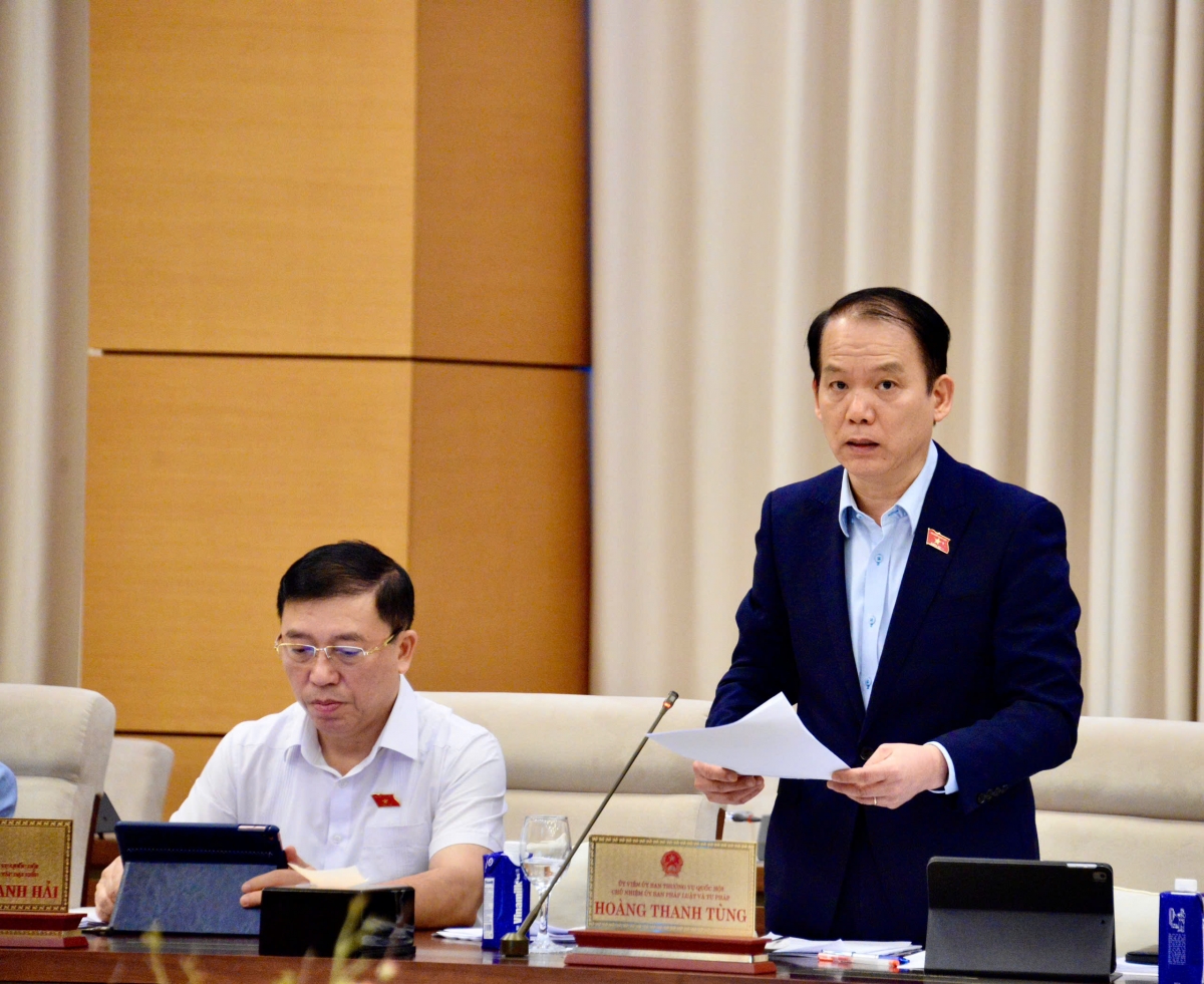 Chủ nhiệm Ủy ban Pháp luật và Tư Pháp Hoàng Thanh Tùng trình bày báo cáo thẩm tra