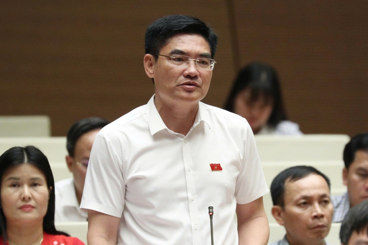 Đại biểu Nguyễn Thanh Hải (đoàn thành phố Huế) góp ý tại hội trường. 