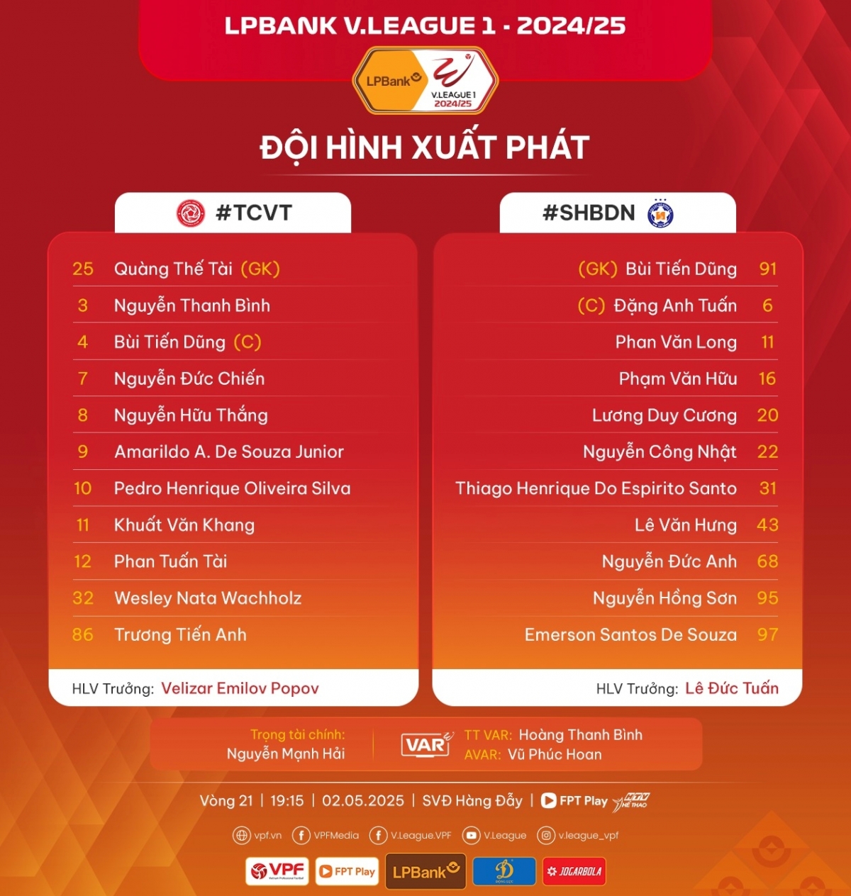 Đội hình ra sân.