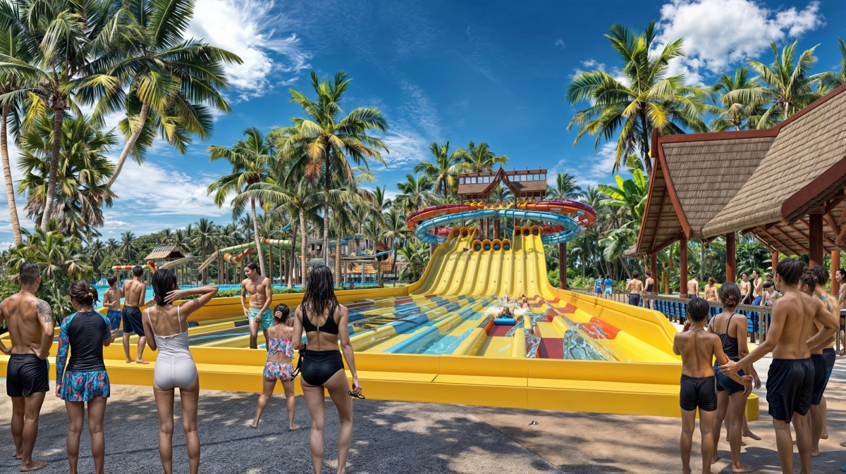 Công viên quy tụ 21 trò chơi nước đỉnh cao đầu tiên ở Đông Nam Á, với trò chơi tàu lượn siêu tốc phiên bản nước (chiều dài đường trượt gần 350m)