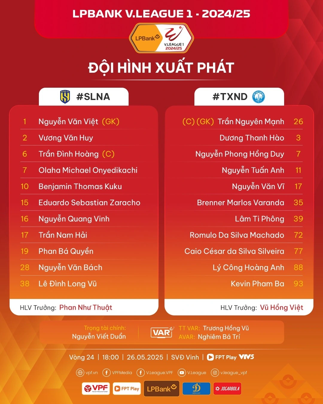 Đội hình ra sân.