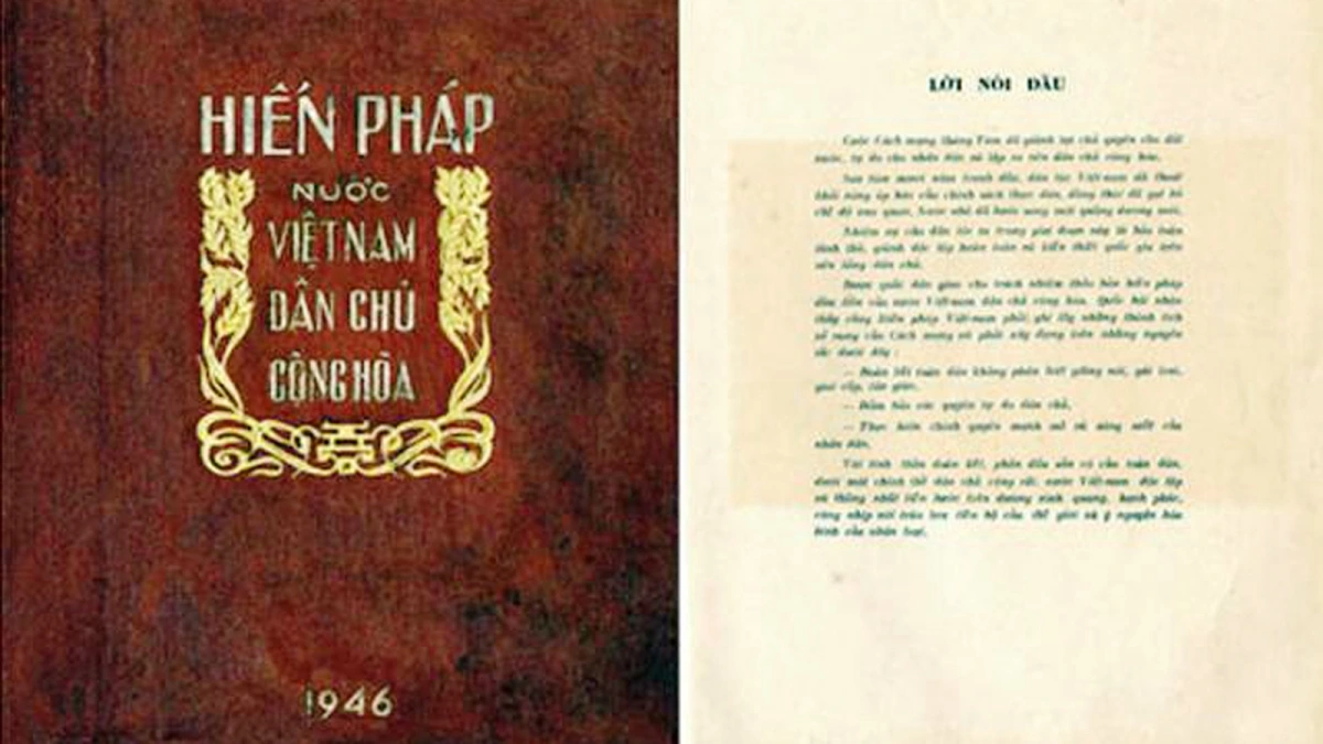 Bản Hiến pháp đầu tiên của nước Việt Nam Dân chủ Cộng hòa - Hiến pháp năm 1946. Ảnh: TL