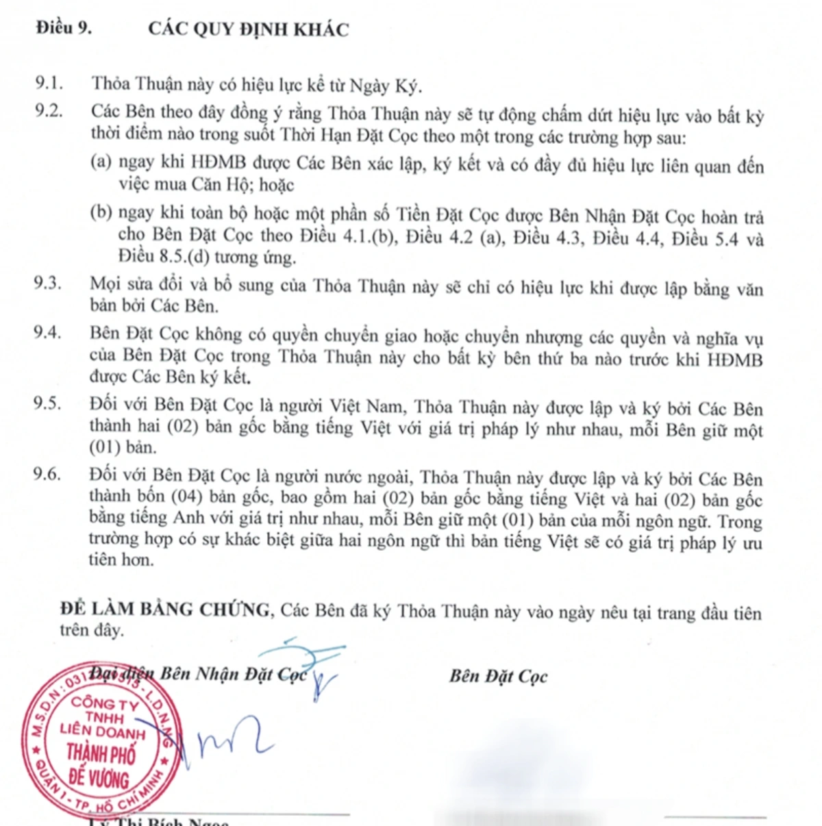Tháng 1/2020, Công ty TNHH Liên doanh Thành phố Đế Vương đã ký hợp đồng và thu tiền của khách hàng mua căn hộ tại dự án Narra Residences.