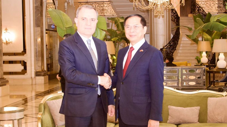 Phó Thủ tướng Bùi Thanh Sơn hội kiến Bộ trưởng Ngoại giao Azerbaijan Jeyhun Bayramov.