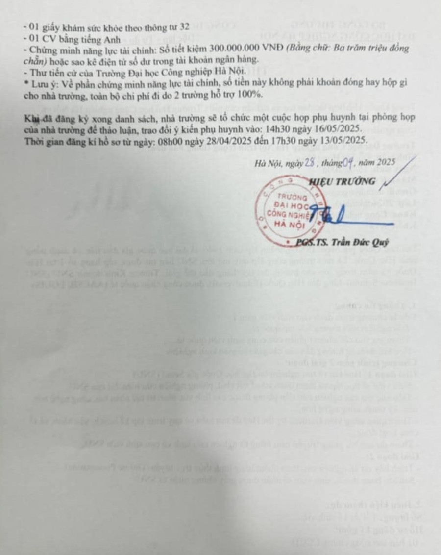 Thông báo giả mạo về chương trình du học. (Ảnh: NVCC)