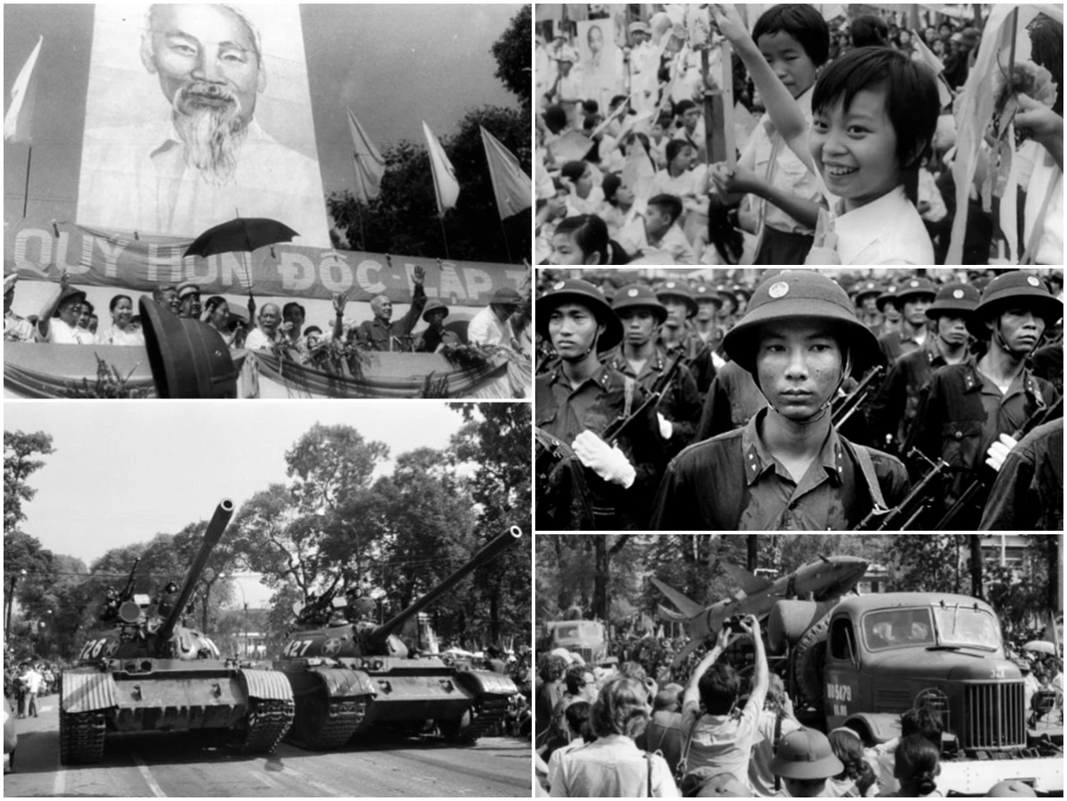 Những hình ảnh về cuộc diễu binh mừng chiến thắng ở Sài Gòn ngày 15/5/1975. (Ảnh: Chụp màn hình)