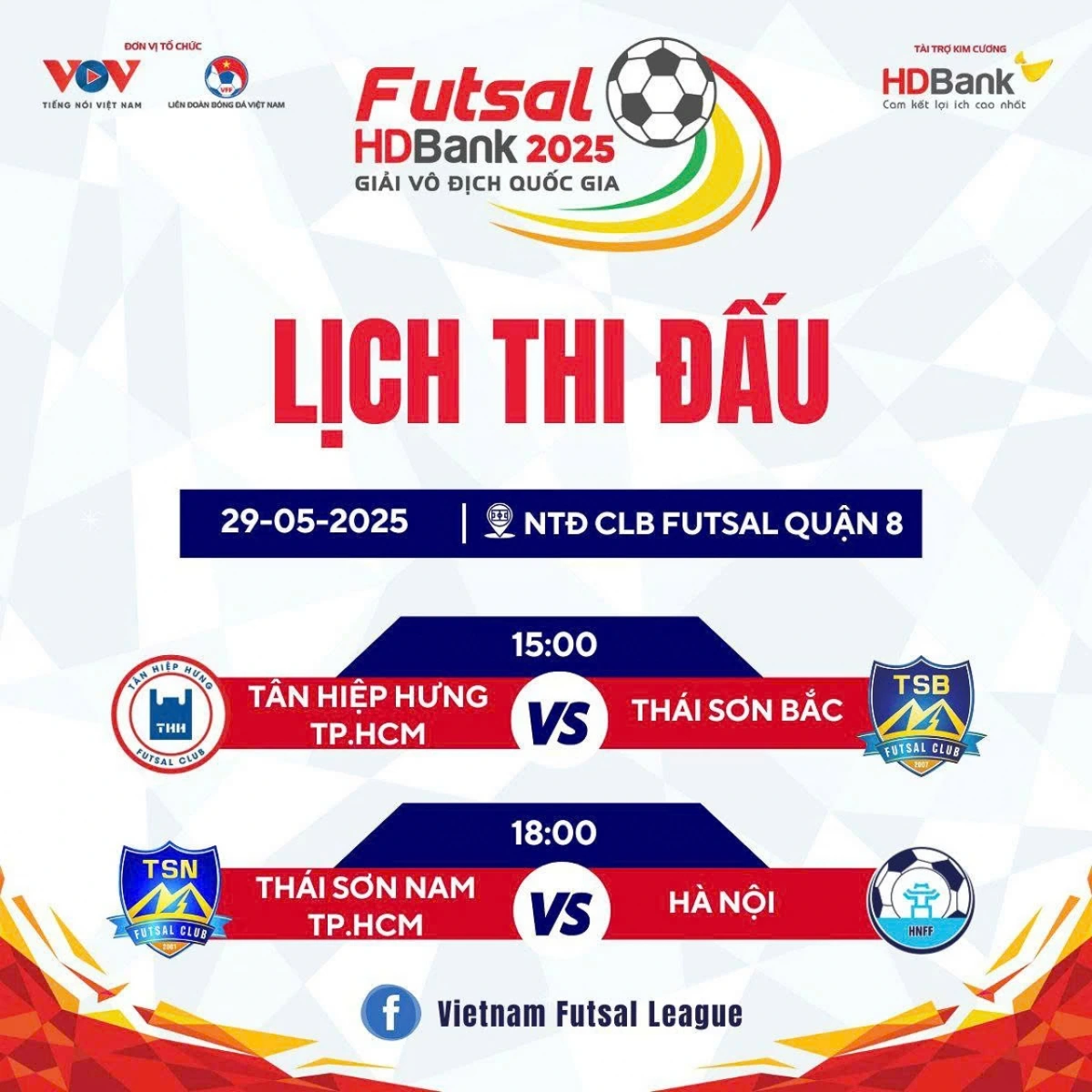 Lịch thi đấu futsal hôm nay 29/5.