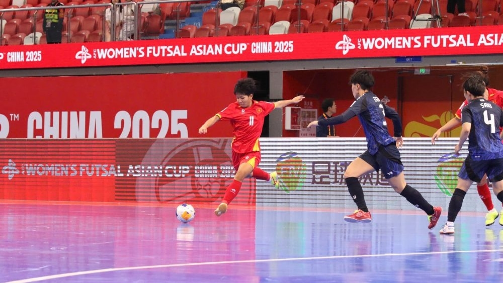ĐT Futsal nữ Việt nam để thua 0-2 trước ĐT Futsal nữ Nhật Bản tại tứ kết Giải futsal nữ châu Á 2025. (Ảnh: VFF)