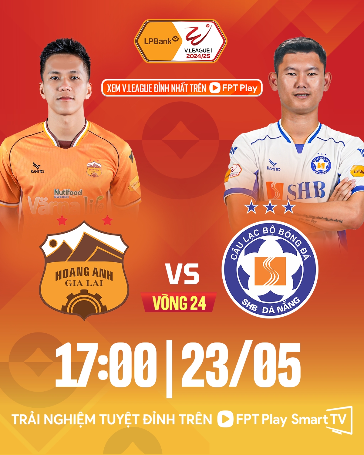 Trận đấu giữa HAGL với Đà Nẵng diễn ra vào lúc 17h ngày 23/5.