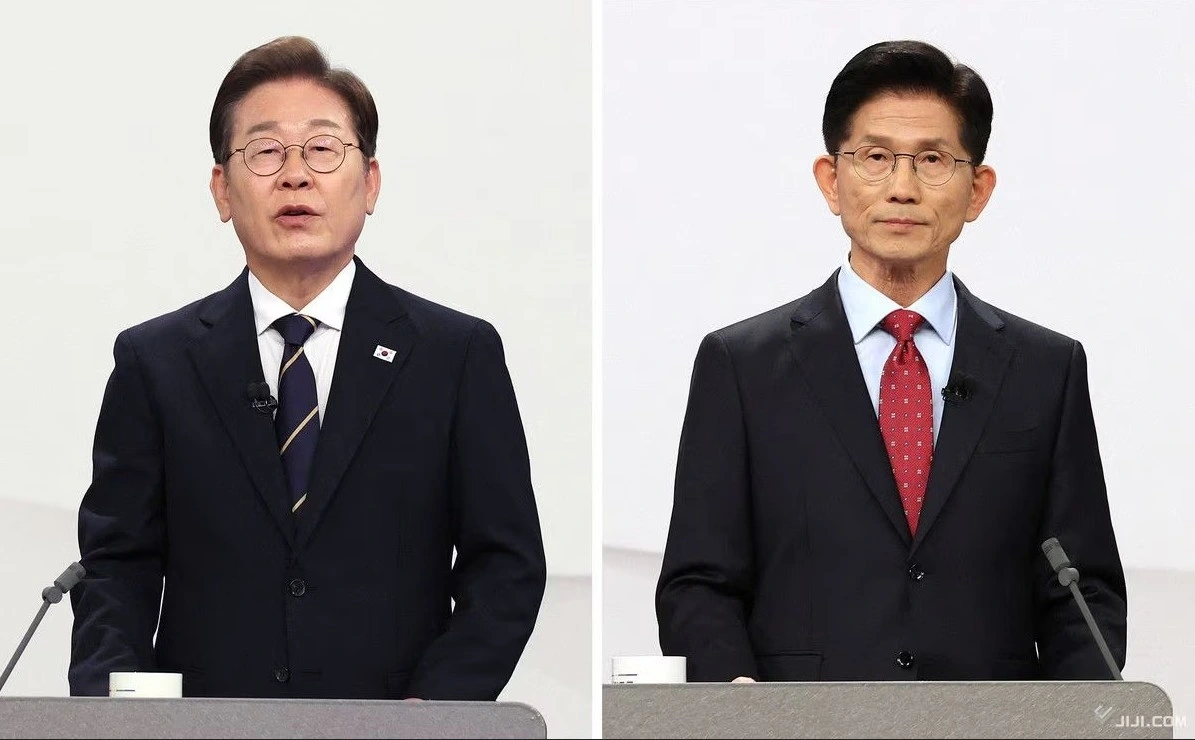 Hai ứng cử viên đang dẫn đầu trong bầu cử Tổng thống Hàn Quốc Lee Jae-myung (trái) và Kim Moon-soo. Ảnh: Jiji Press