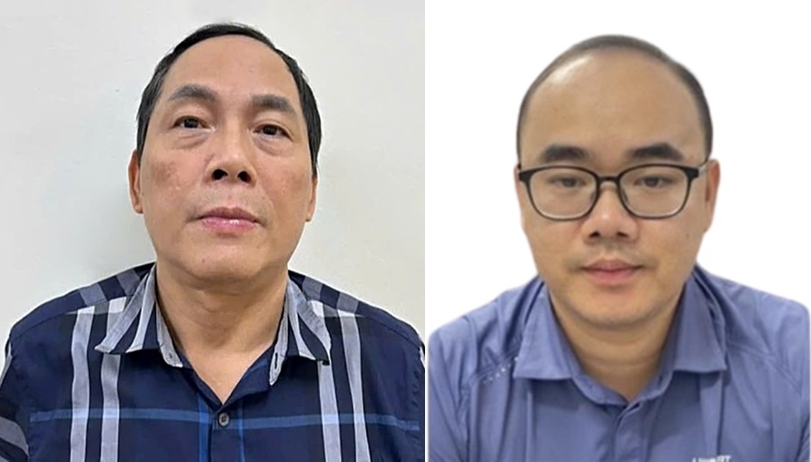 Bị can Hoàng Quốc Hùng (trái) và Phạm Quang Hậu