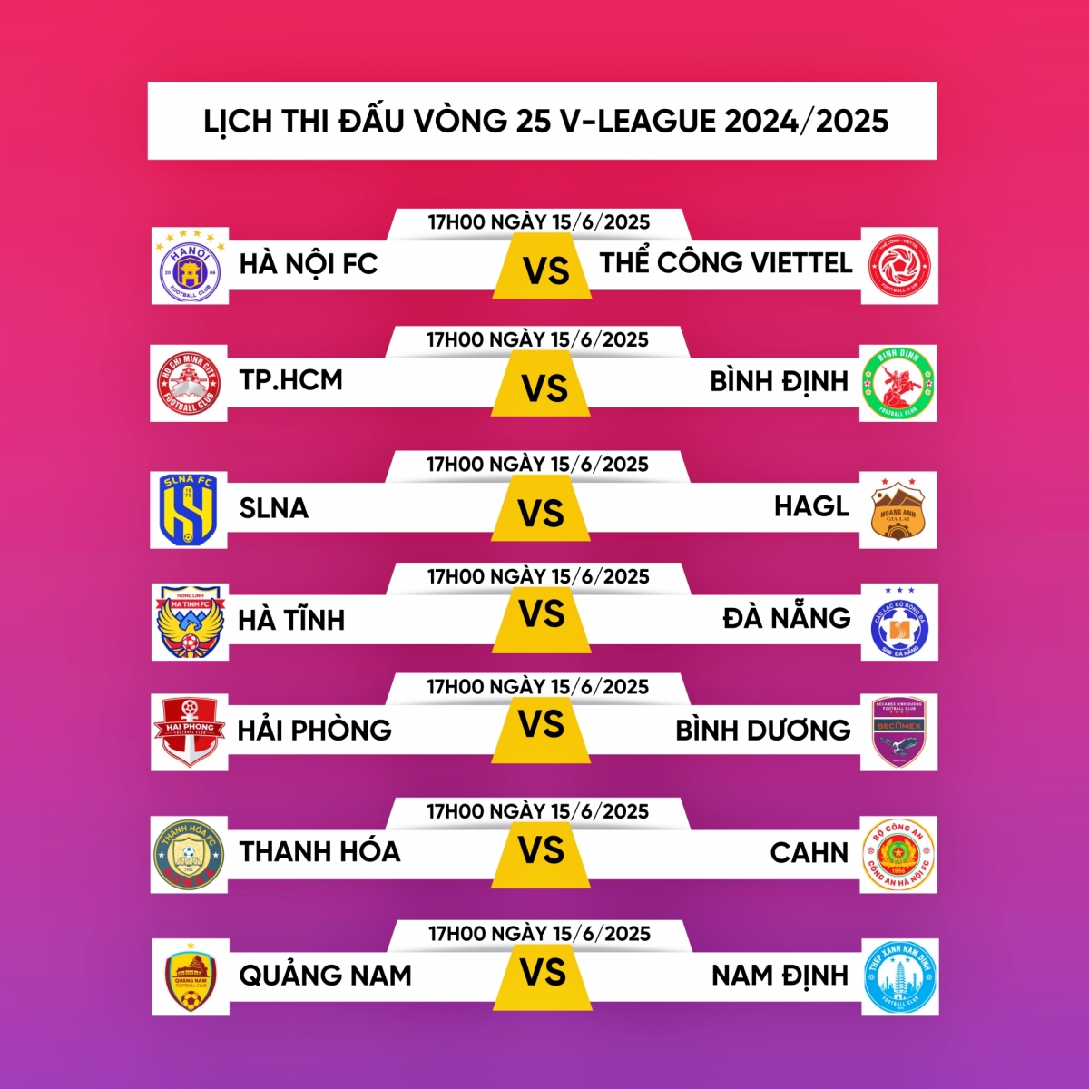 Lịch thi đấu vòng 25 V-League 2024/2025.