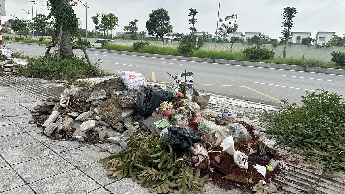 Phế thải xây dựng lẫn với rác sinh hoạt bốc mùi hôi thối, ruồi nhặng bu đầy rất mất vệ sinh ô nhiễm.