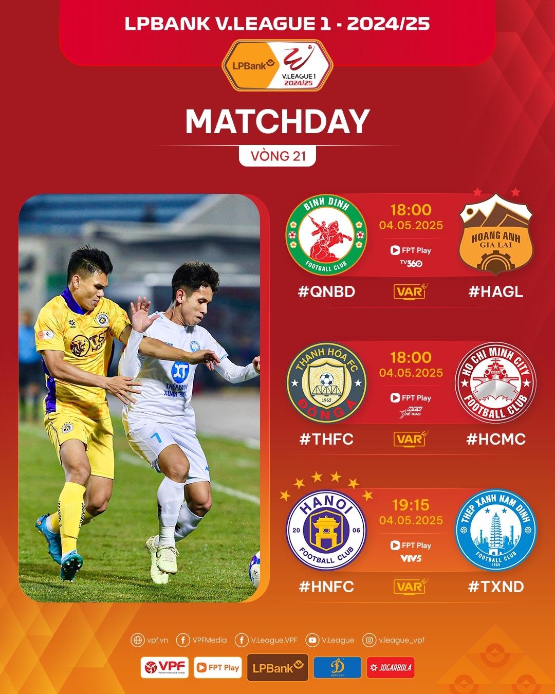 Các trận đấu vòng 21 V-League 2024/2025 diễn ra hôm nay 4/5.