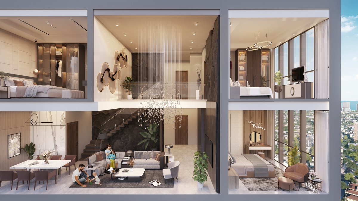 Từng căn penthouse như “ốc đảo riêng tư” giữa tầng không. Ảnh phối cảnh minh họa Sun Property