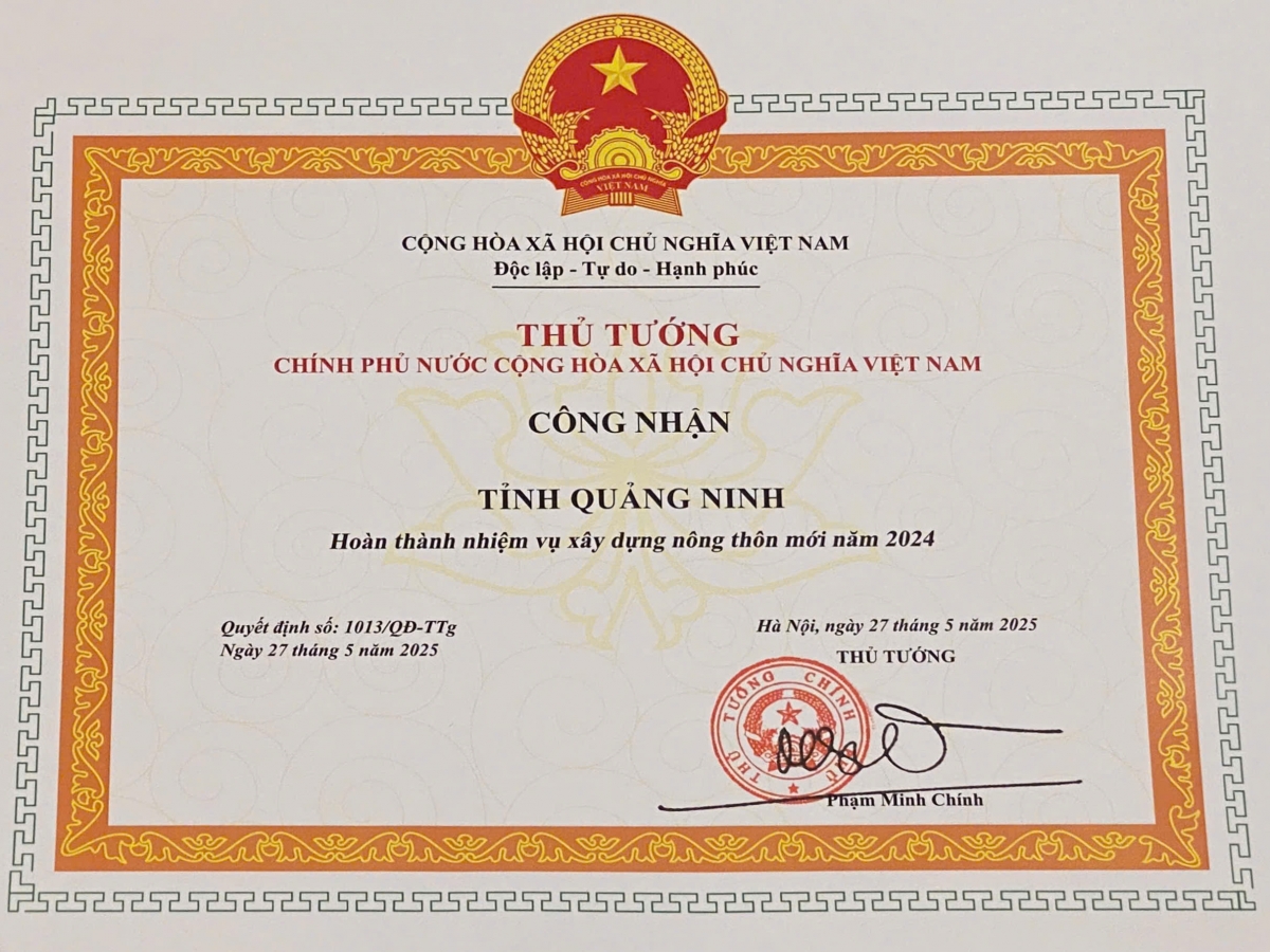 Tỉnh Quảng Ninh đã đạt được Thủ tướng Chính phủ công nhận hoàn thành Chương trình Mục tiêu quốc gia xây dựng nông thôn mới 2024