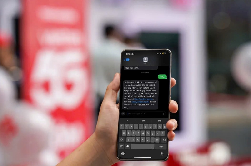 Khách hàng soạn tin nhắn “TN5G7” gửi 191 để được nhận 6GB data sử dụng trên mạng 5G.