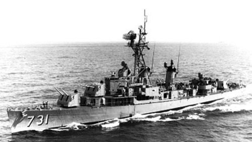 Tàu khu trục Maddox của Mỹ xâm phạm vùng biển của Việt Nam ngày 2/8/1964 đã bị Hải quân nhân dân Việt Nam đánh đuổi.
(Ảnh: Tư liệu quốc tế/TTXVN)