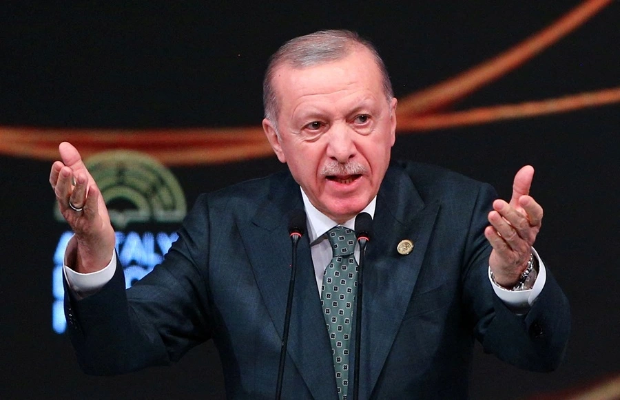 Tổng thống Thổ Nhĩ Kỳ Tayyip Erdogan tại Diễn đàn Ngoại giao Antalya ở Thổ Nhĩ Kỳ. Ảnh Reuters