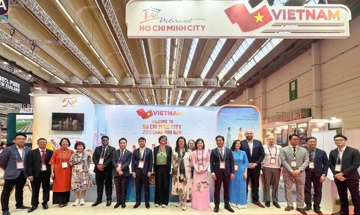 Gian hàng TP.HCM Hội chợ du lịch IMEX Frankfurt, Đức. Ảnh: Sở Du lịch TP.HCM