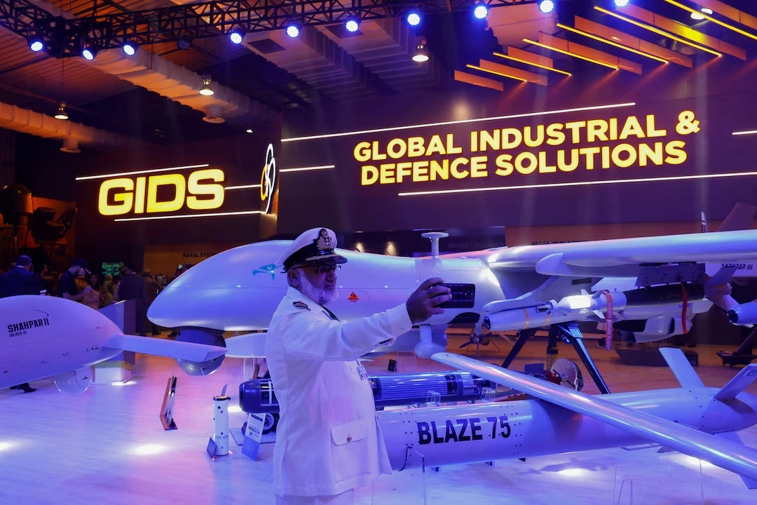 UAV Shahpar tại Triển lãm Quốc phòng IDEAS 2024 ở Karachi, Pakistan, ngày 21/11/2024. Ảnh: Reuters