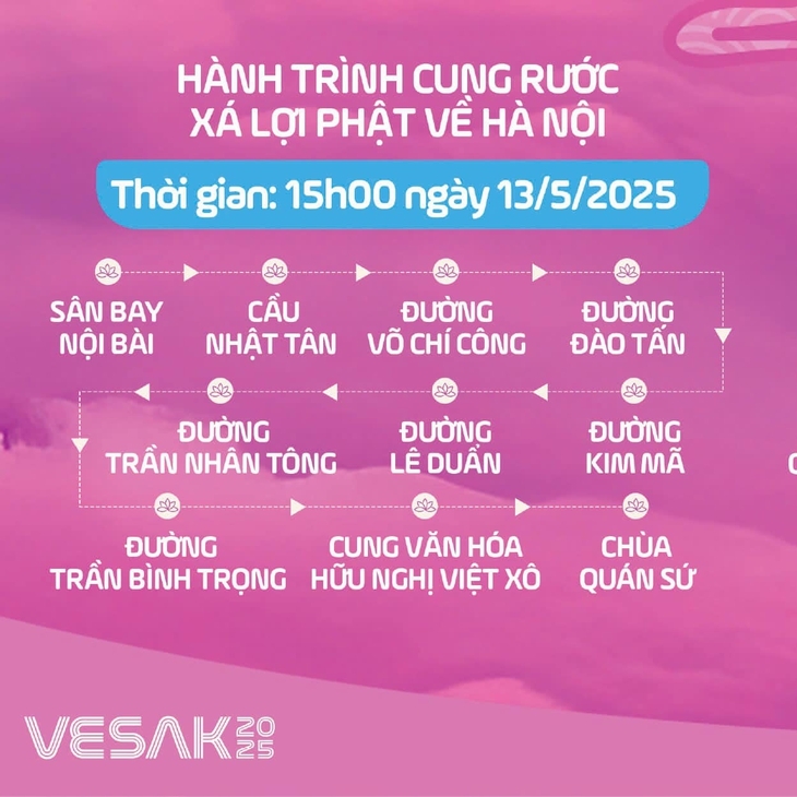 Lịch trình cung rước xá lợi Phật về chùa Quán Sứ (Ảnh: BTC VESAK)