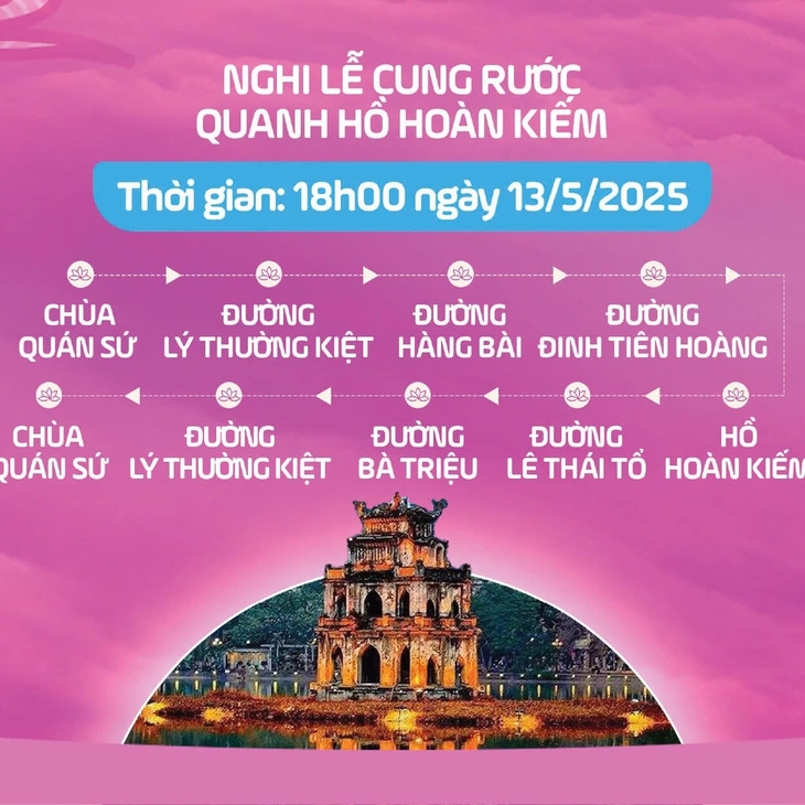 Nghi lễ cung rước xá lợi Phật quanh hồ Hoàn Kiếm (Ảnh: BTC VESAK)