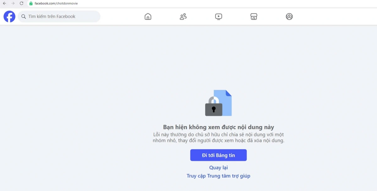 Fanpage "Phim Chốt đơn" bị khóa (Ảnh chụp màn hình)