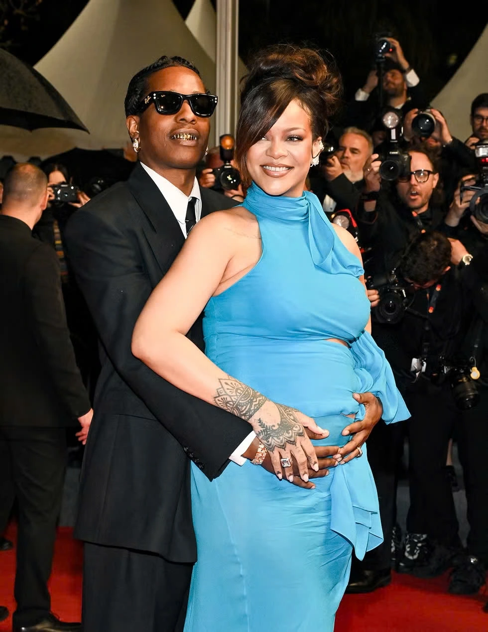 Rihanna và bạn trai A$AP Rocky trên thảm đỏ Cannes 2025. Ảnh: Getty Images