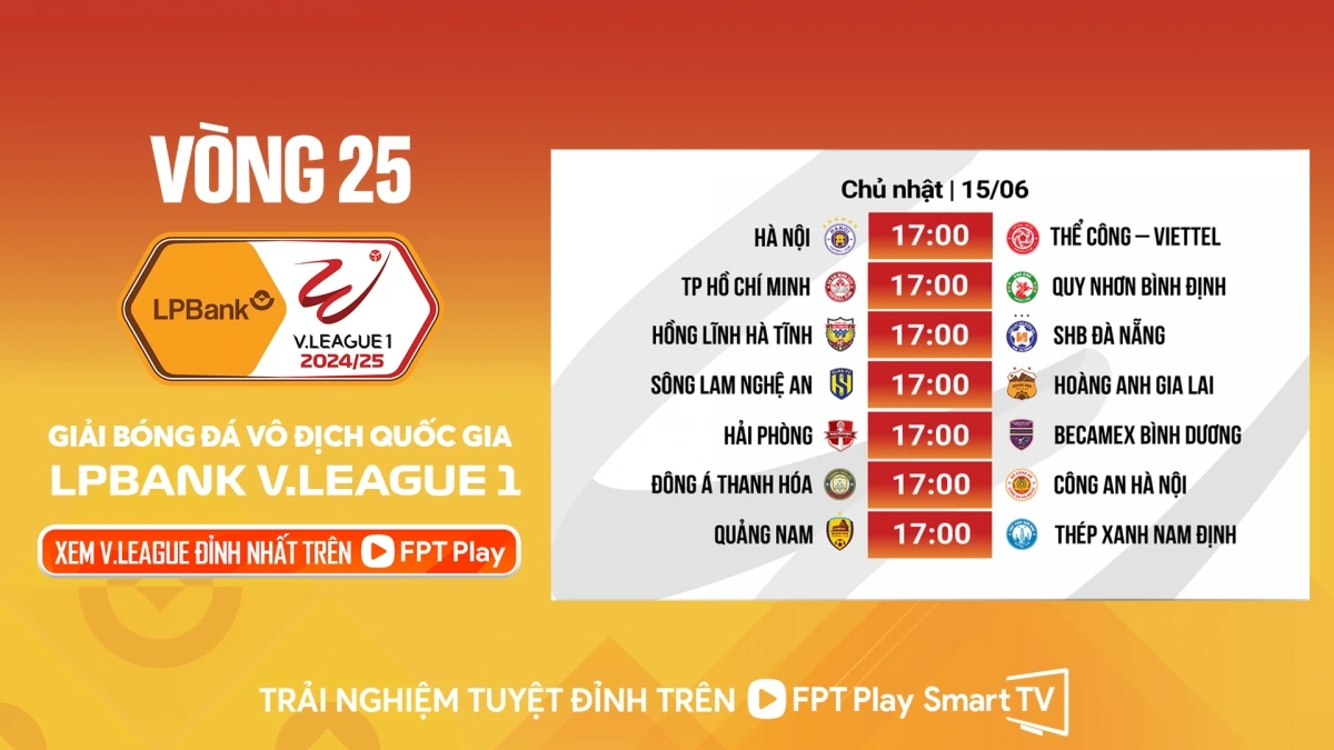 Lịch thi đấu vòng 25 V-League 2024/2025.