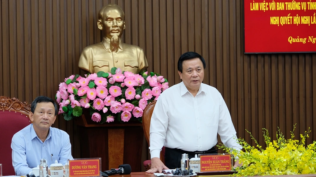 GS.TS Nguyễn Xuân Thắng, Ủy viên Bộ Chính trị, Giám đốc Học viện Chính trị quốc gia Hồ Chí Minh, Chủ tịch Hội đồng Lý luận Trung ương phát biểu.