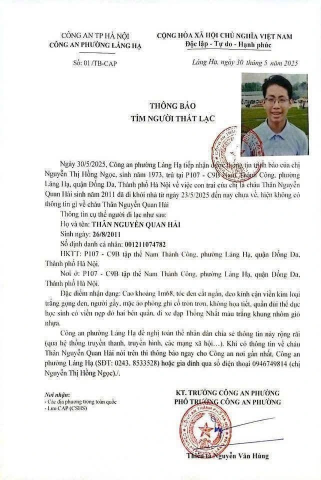 Thông tin từ công an phường Láng Hạ
