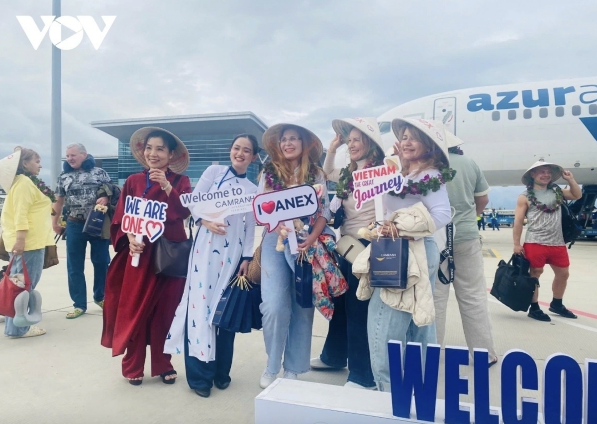 Russian tourists are welcomed at Cam Ranh International Airport on their flight back to Nha Trang City