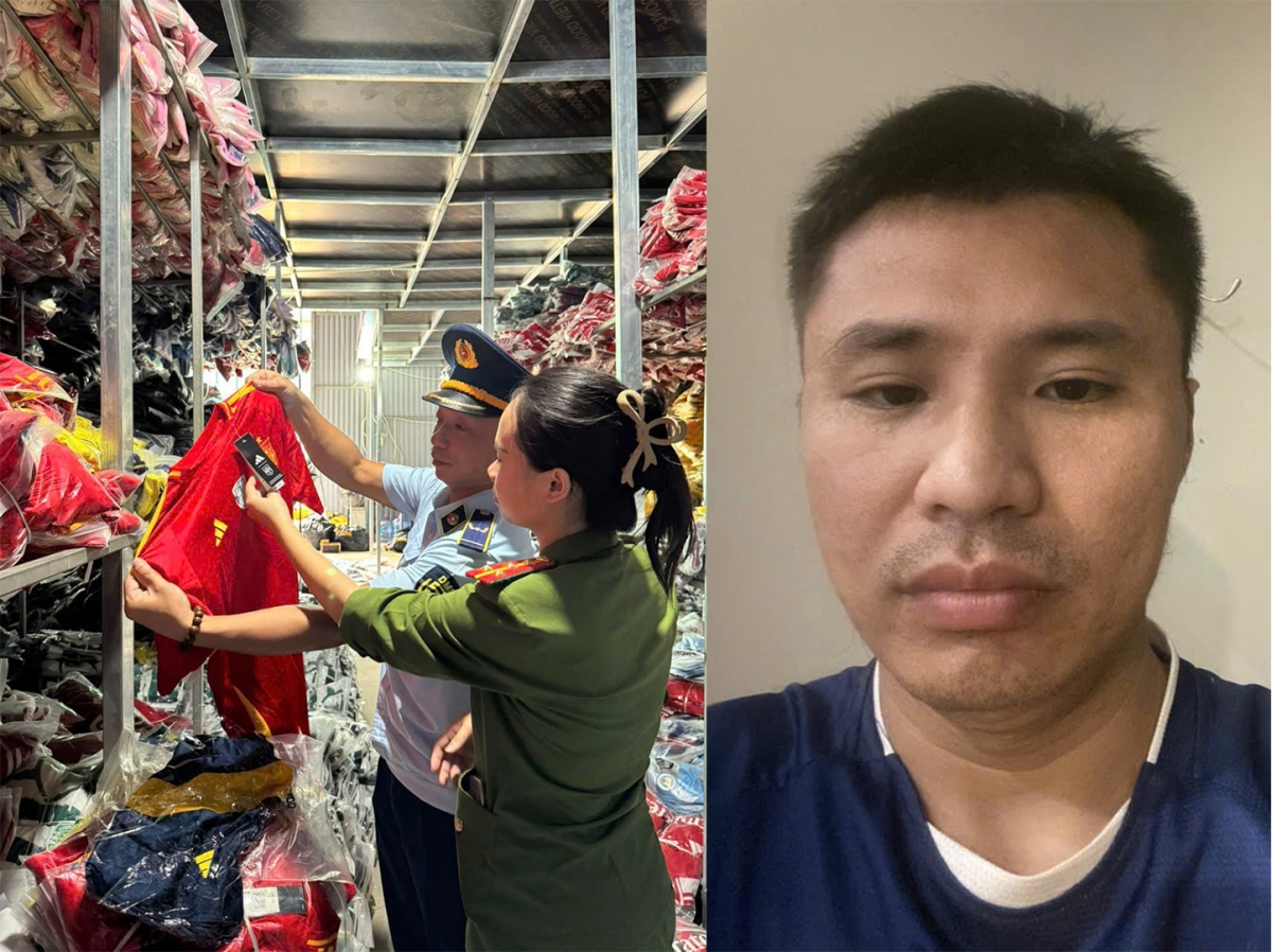 Ảnh đối tượng và cơ quan chức năng đang kiểm tra kho hàng của đối tượng. (Ảnh: Công an cung cấp)