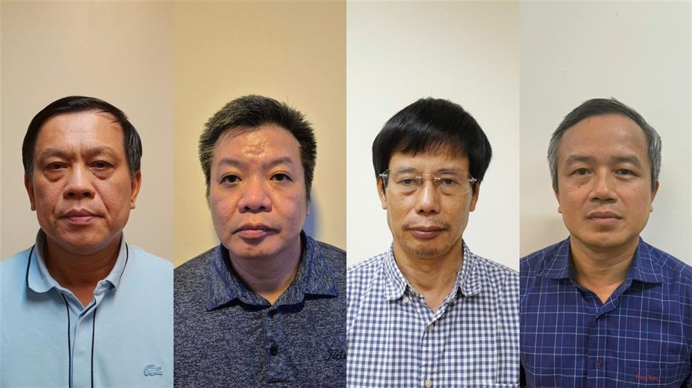 Các bị can từ trái sang phải: Nguyễn Bá Hoan, Tống Hải Nam, Nguyễn Gia Liêm, Phạm Viết Hương.