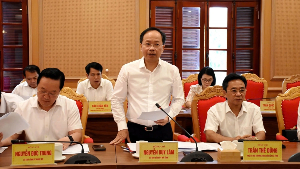Ông Nguyễn Duy Lâm, Bí thư Tỉnh ủy Hà Tĩnh phát biểu tại cuộc họp