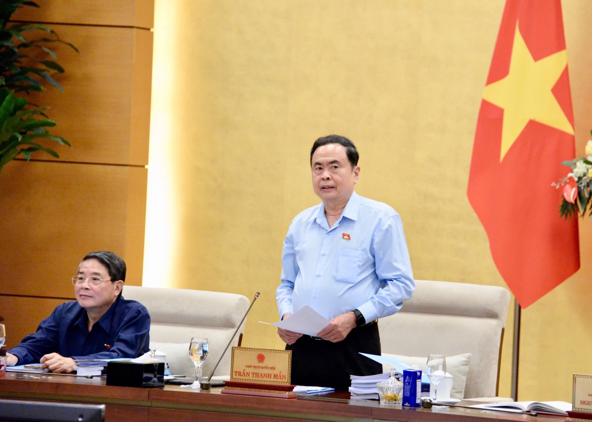 Chủ tịch Quốc hội Trần Thanh Mẫn phát biểu tại Phiên họp thứ 46 của Ủy ban Thường vụ Quốc hội.