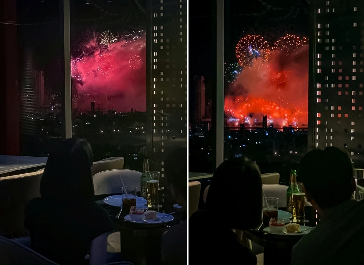 Du khách ngắm pháo hoa từ tầng cao của các khách sạn tại Đà Nẵng. Ảnh: Radisson RED Danang