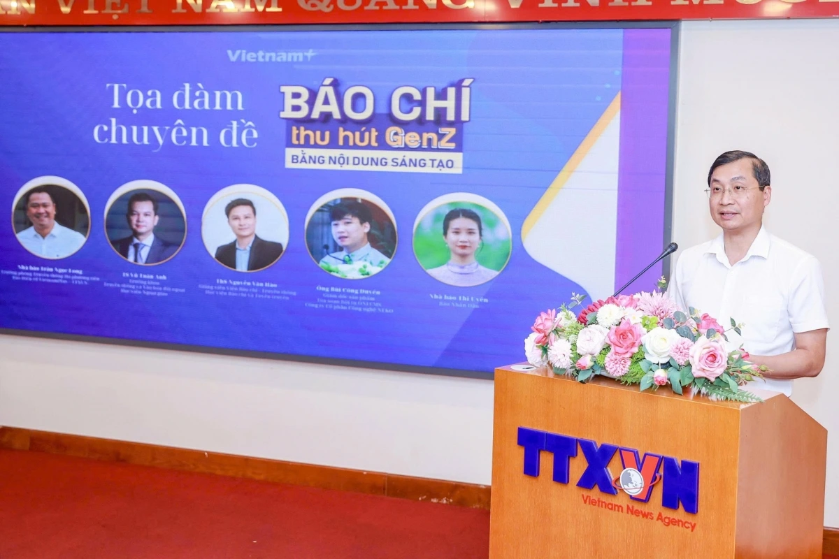 Tổng biên tập Báo Điện tử VietnamPlus, Nhà báo Trần Tiến Duẩn phát biểu tại sự kiện