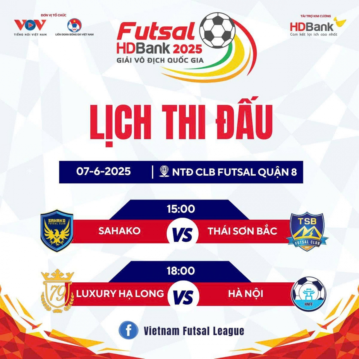 Lịch thi đấu futsal ngày 7/6.