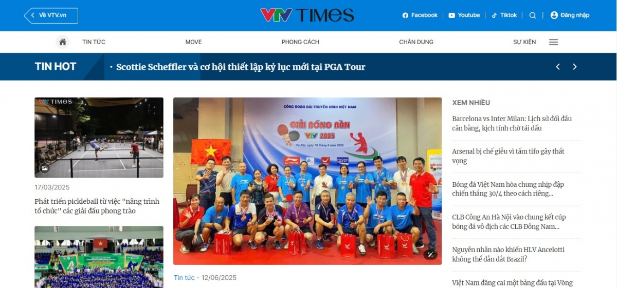 Giao diện thethao.vtv.vn