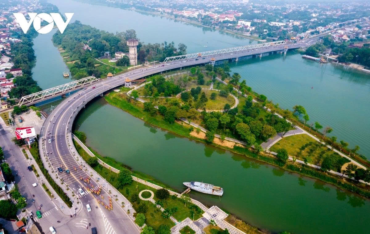 Da Vien Bridge, completed in 2012, spans the Perfume River near the Imperial City of Hue, a UNESCO World Heritage Site.