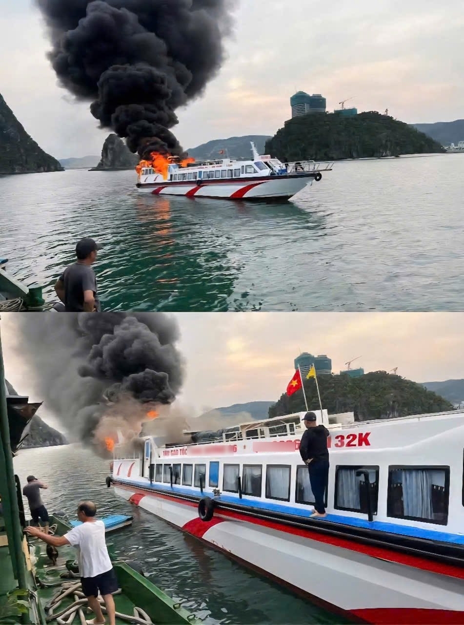 Khoảng 17h30 ngày 3/6, tại vùng biển huyện Vân Đồn, tỉnh Quảng Ninh, tàu cao tốc T.D. 86 bất ngờ bốc cháy dữ dội