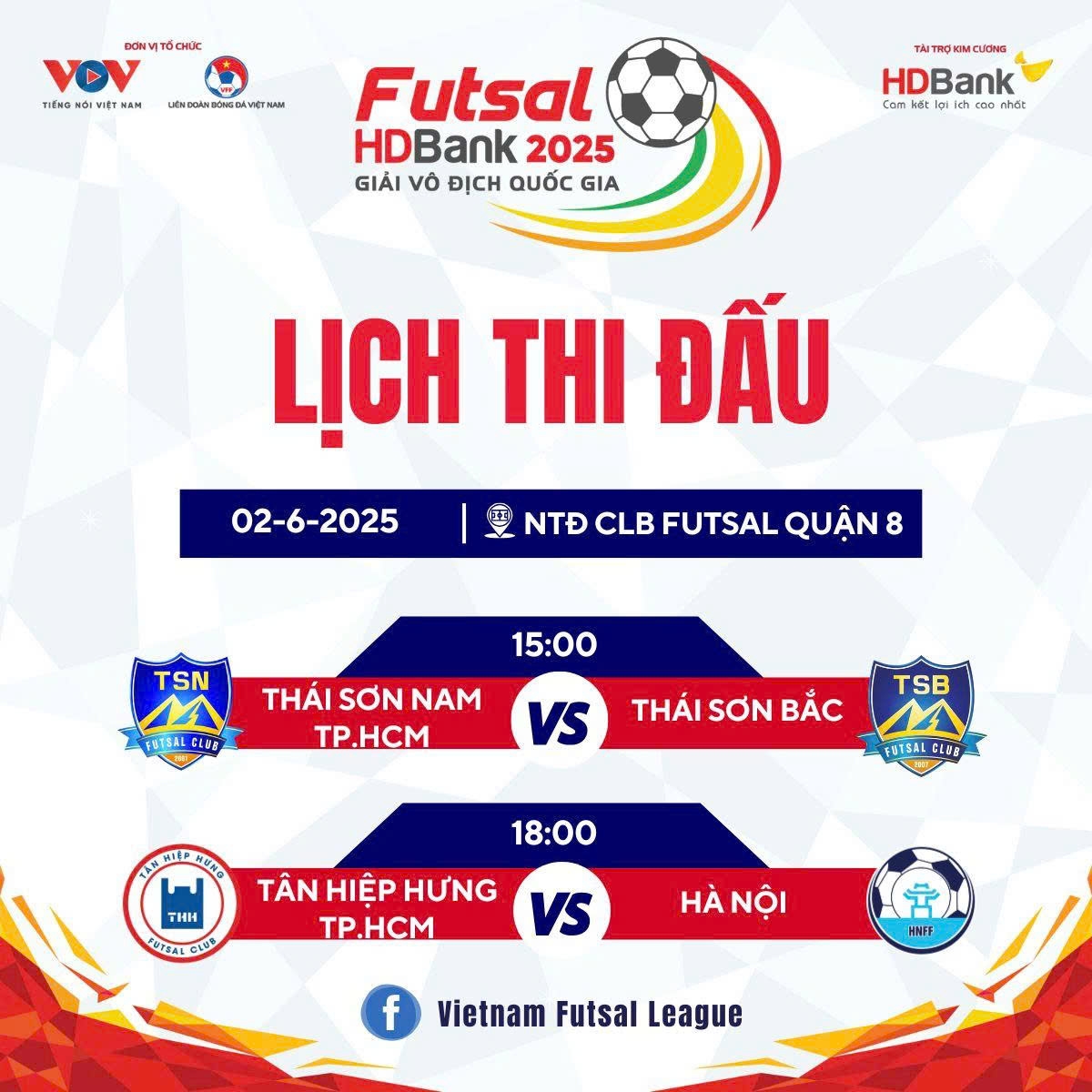 Lịch thi đấu và trực tiếp Futsal HDBank VĐQG 2025 hôm nay 2/6.