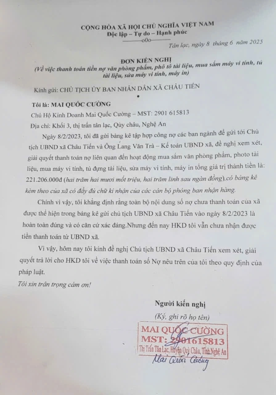 Đơn kiến nghị của ông Mai Quốc Cường.